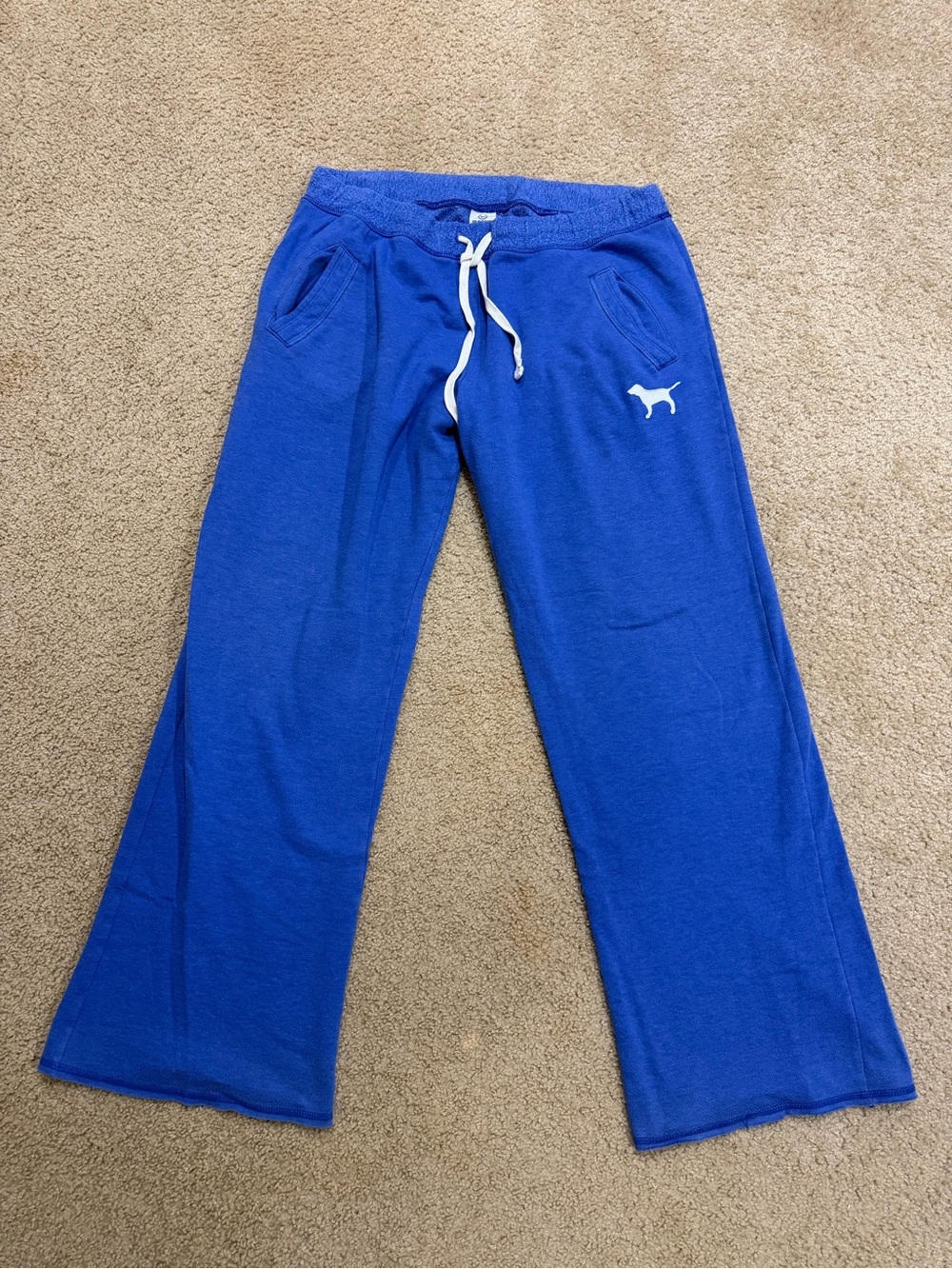 Victoria's Secret Blue Women’s Sweatpants with White Drawstring